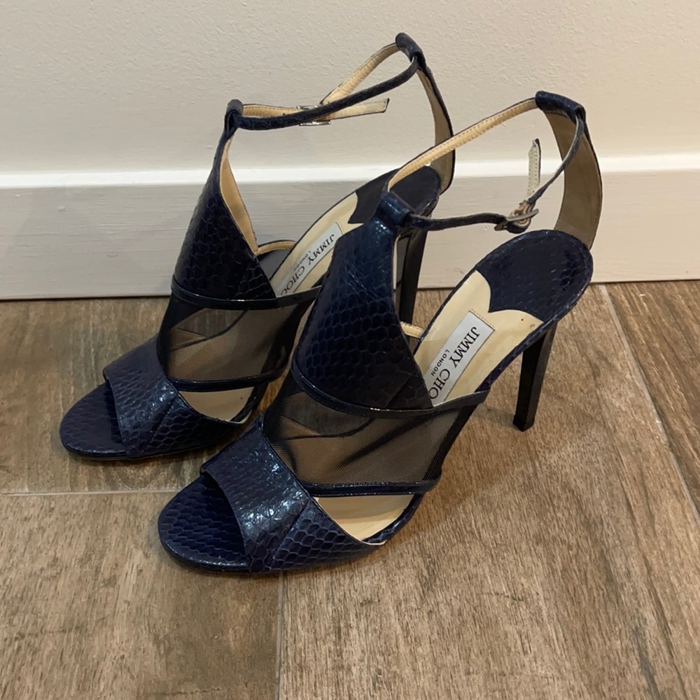 Jimmy Choo Blue Snakeprint Leather Heels sz 40